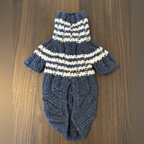 Navy Blue and White Knit Dog Sweater - Picture 2 of 2